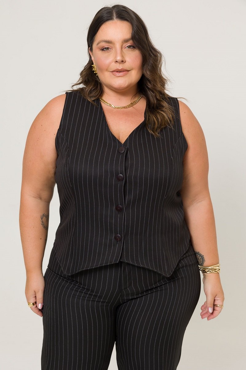 colete risca de giz plus size ref 7721