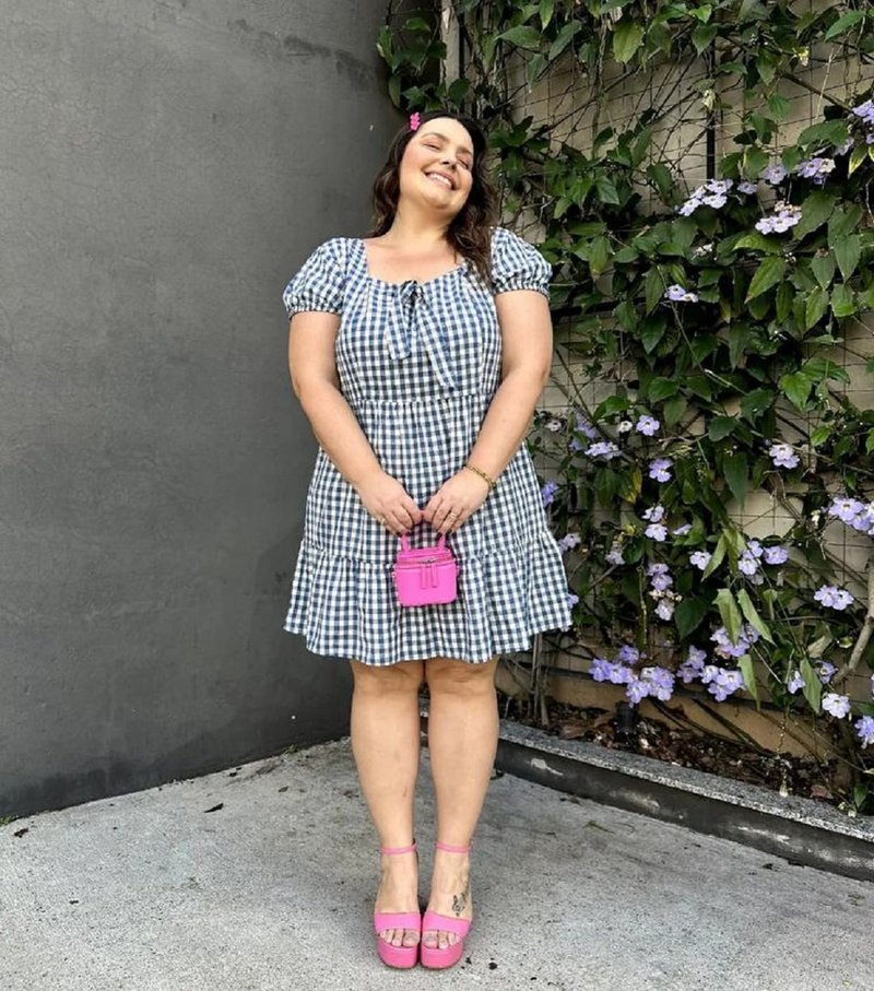 Vestido Feminino Vestido Xadrez Rodado Curto VESTIDO ALFAIATARIA